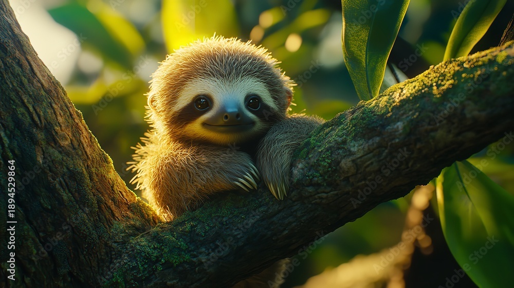 Obraz premium Adorable Baby Sloth Posing in a Lush Rainforest Canopy