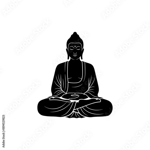 flat vector silhouette of Buddha sitting in lotus meditation pose for Buddha Day (Vesak) celebrations