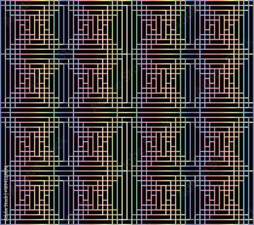 Vector. Neon colorful pattern on black background, Geometric design with gradients.