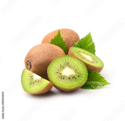 Ripe kiwi fruit with leaves