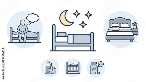 Sleep Time Icons Set for Rest and Relaxation