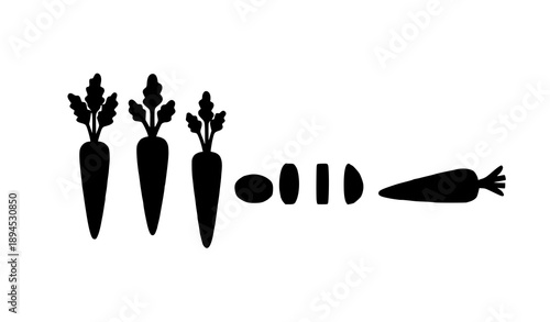 Fresh carrot vector icon set in orange and black flat style isolated on white background