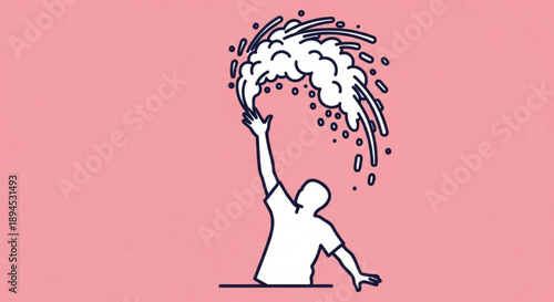 Person throwing confetti in celebration on pink background with joyful atmosphere and festive mood
