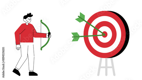 Archer hitting the bullseye on a business target board