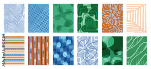 Fabric pattern collection vector set with bold stripes, polka dots, checks, plaids, vintage florals and geometric shapes. Colorful retro design for wall art, textiles, apparel and packaging.