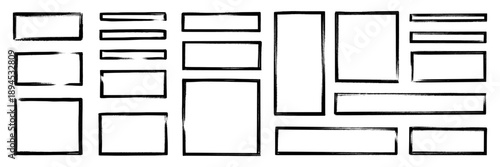 Frame brush rectangle set. Frame rectangle border brush stroke with chalk rough line and square shape. Hand drawn doodle pencil sketch outline on paper with vintage grunge texture. Vector illustration