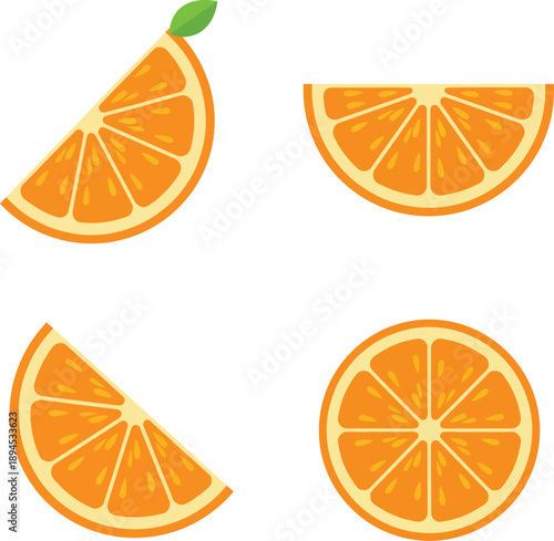  orange slices in isometry, isolated on a white background
Fresh Orange Slices Vector Illustration Set
