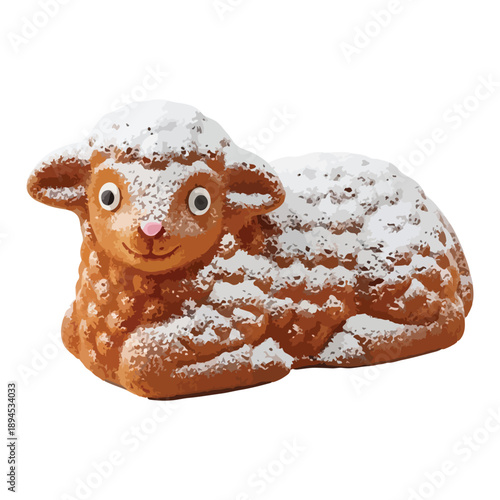 Cute traditional Easter lamb cake dusted with powdered sugar isolated on white background for spring