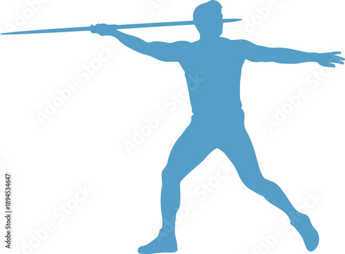 Blue silhouette of a javelin thrower in motion