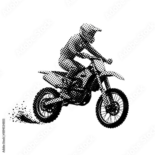 Motocross rider in action riding dirt bike.