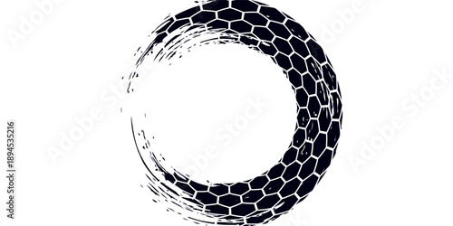 Grunge circle tire track, wheel braking mark.