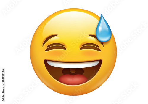 Laughing emoji with sweat drop isolated on transparent background