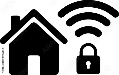 Black icon of a house with a padlock and wifi signal