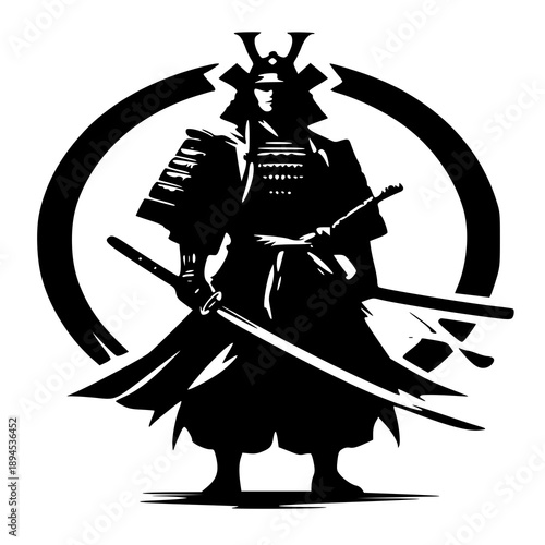 medieval knight with sword , vector illustration of a samurai , silhouette of a samurai 