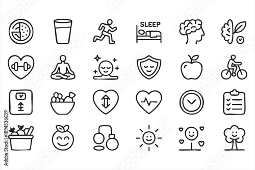 Wellness and Healthy Living UI Icons for Fitness and Habit Apps