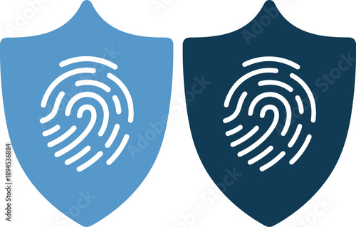 Two shields with fingerprint icons