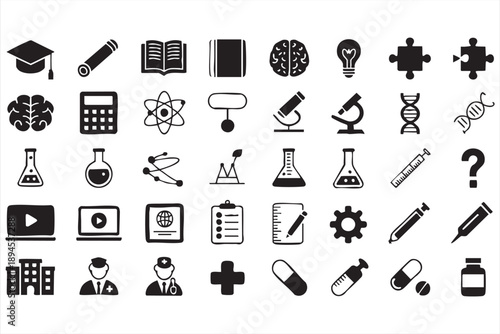 School and Laboratory Outline Icons for Educational Websites