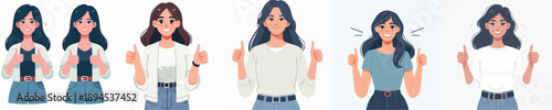 VECTOR OF A WOMAN RAISING THUMBS UP ON A WHITE BACKGROUND FLAT DESIGN