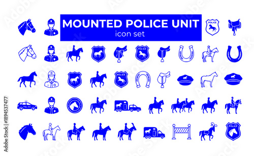 Mounted Police Unit Horse Equestrian Patrol Officer Rider Crowd Control Ceremonial Urban Law Enforcement Cavalry Vector Icon Set - Mounted Patrol