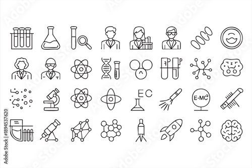 Scientific Laboratory Symbols Line Art for School and University Materials