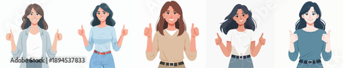 VECTOR OF A WOMAN RAISING THUMBS UP ON A WHITE BACKGROUND FLAT DESIGN