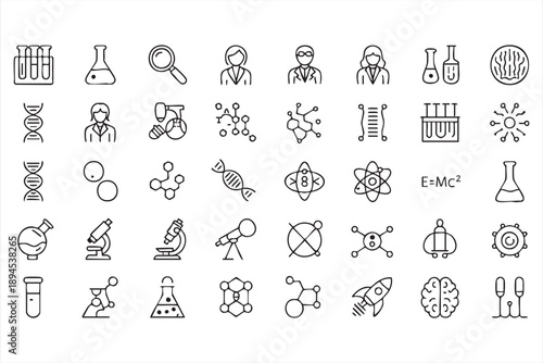 Medical and Chemistry Line Icon Collection for Learning Platforms and Courses