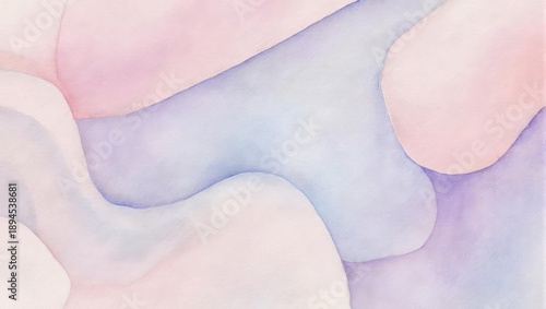 Abstract watercolor painting with soft, flowing shapes in pastel shades of pink and lavender