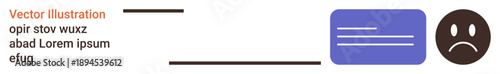 Communication, emotions, feedback, content creation, user experience, visual design. Abstract text block and sad face icon. Communication and emotions conceptualized through design elements