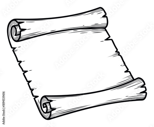 Blank antique style scroll paper with rough distressed edges perfect for old document presentations, vintage historical parchment announcements, or ancient text displays.