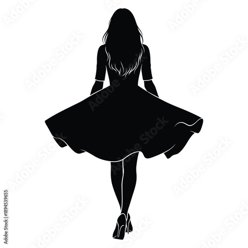 Black silhouette of a woman in a dress with stylish hair and high heels