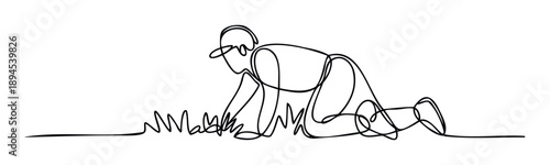 Minimalist continuous line drawing depicting a sweet young infant crawling on the ground, ideal for child development education, nursery decor, or pediatric health awareness campaigns.