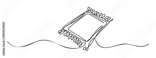 Minimalistic continuous line drawing of a decorative rectangular frame with curly edges and a flowing wavy line, perfect for modern graphic design projects, branding, or website elements