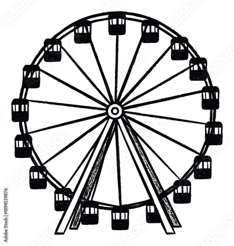 Hand drawn style ferris wheel carnival ride featuring multiple gondolas and intricate spokes perfect for use in event invitations festival announcements or entertainment industry branding