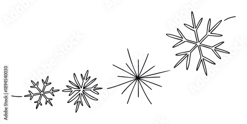 Stylized winter motif shapes including snowflakes and a starburst in a diagonal sequence, offering versatile decorative elements for seasonal promotions and winterthemed visual content
