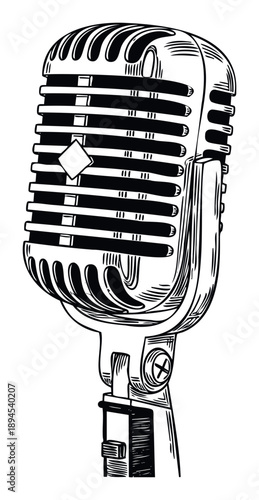 Classic old school microphone drawing for sound recording and live performance visual projects ideal for music, podcast, and broadcast media applications