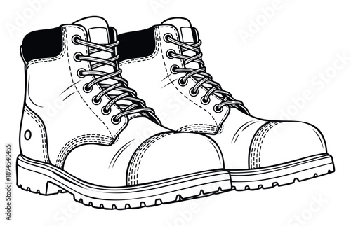 Sturdy laced boots essential for outdoor adventures and construction work representing durability and reliability for various industrial or casual projects