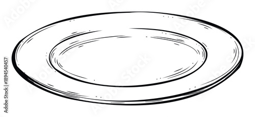 A simple black and white line drawing of a round dinner plate, perfect for culinary blogs, restaurant menus, or kitchenrelated graphic projects.
