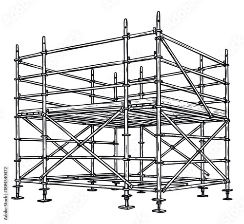 Scaffolding structure for construction sites providing a safe working platform and temporary support for building projects and maintenance tasks