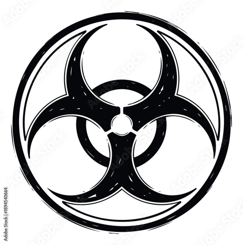 A handdrawn biohazard warning sign in a grunge style, perfect for illustrating environmental risks, viral outbreaks, or hazardous material alerts in various media projects.
