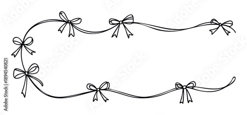 Hand drawn black outline bow ribbon decorative frame perfect for invitations greeting cards certificates and festive event announcements