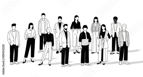 Diverse Group of People Posing Together in Stylish Outfits.