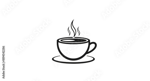 A steaming cup of coffee on a saucer illustration.