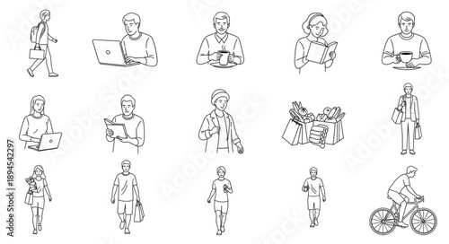 Collection of Hand Drawn People Illustrations in Various Poses.