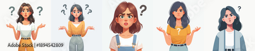 VECTOR OF A CONFUSED WOMAN ON A WHITE BACKGROUND FLAT DESIGN