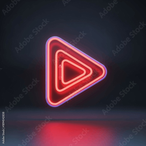 Glowing red play button icon in modern neon style