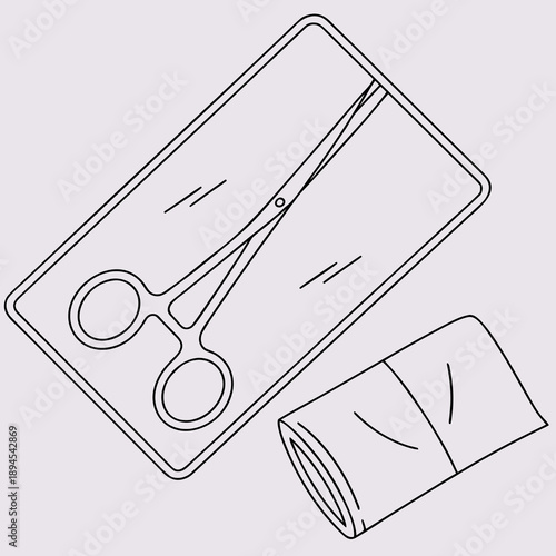 Sterile surgical forceps and gauze on a medical tray, ready for procedure