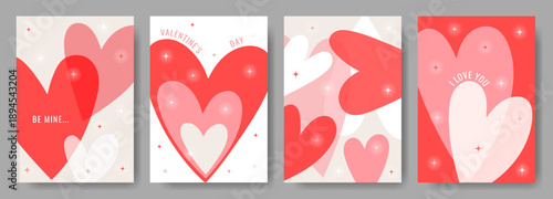 Set of modern Valentine's Day greeting card and posts templates designs. Festive background with hearts and text. Romantic aesthetics. Layout for social media, printing and posters.