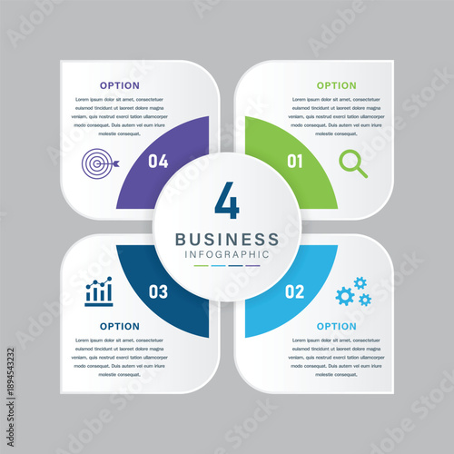 4 Option Circular Business Infographic with Icons