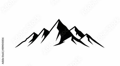 Black silhouette of majestic mountain peaks against a white background.