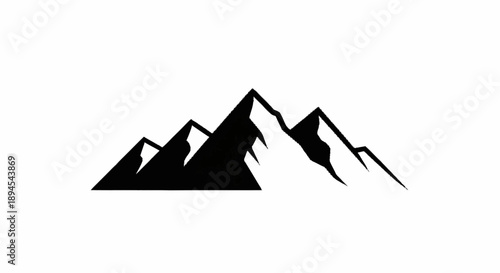 Black silhouette of majestic mountain peaks against a white background.